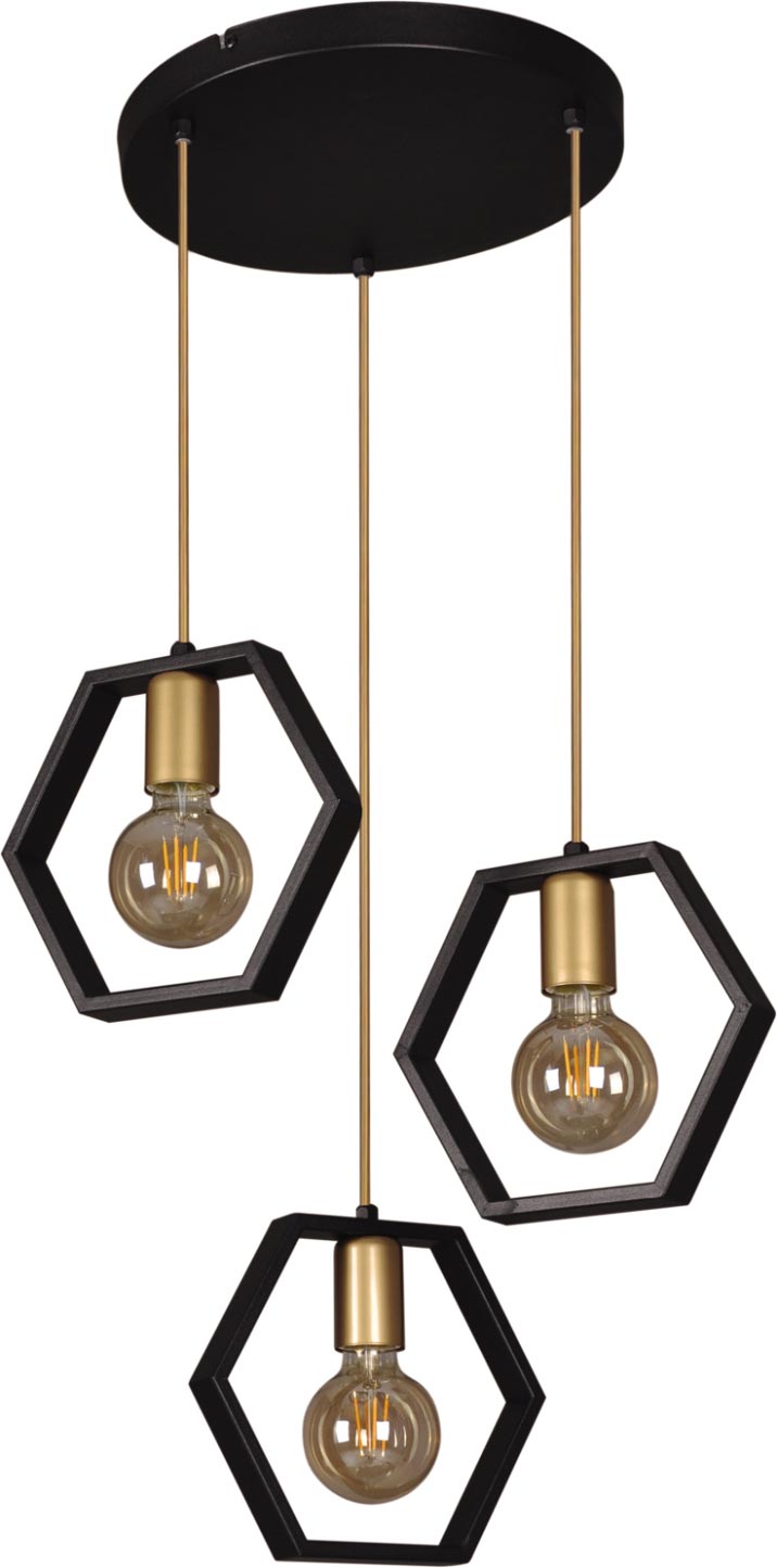 Kaja Honey lampa wisząca 3x60W czarna/złota K-4722