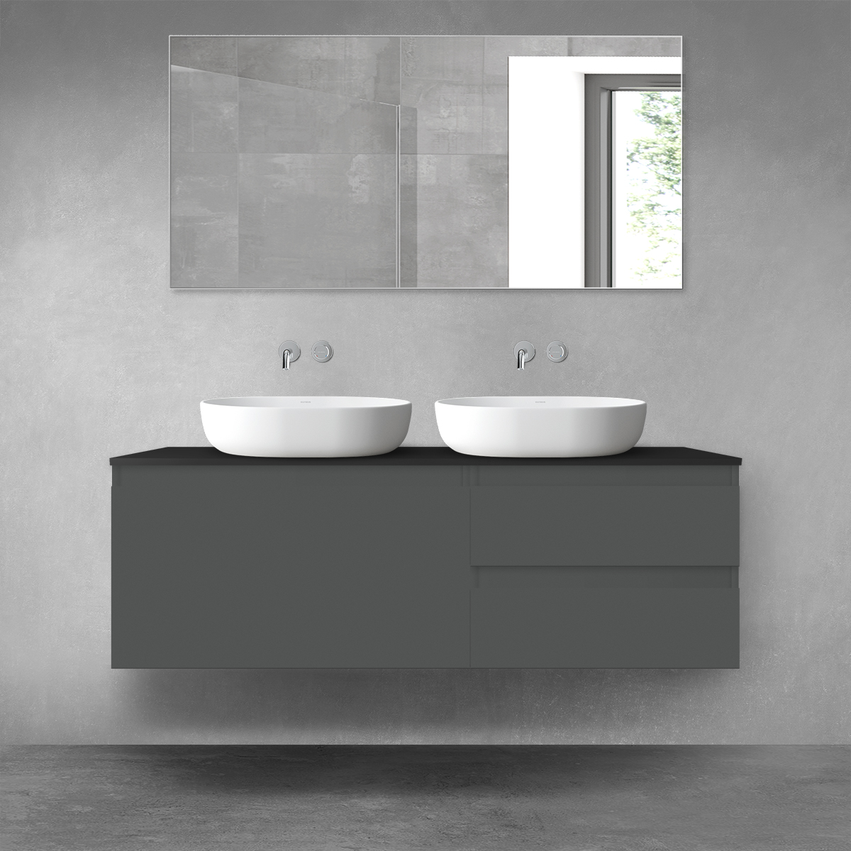 Oltens Vernal zestaw mebli łazienkowych 140 cm z blatem grafit mat/czarny mat 68299400 - Wysyłka w 24h