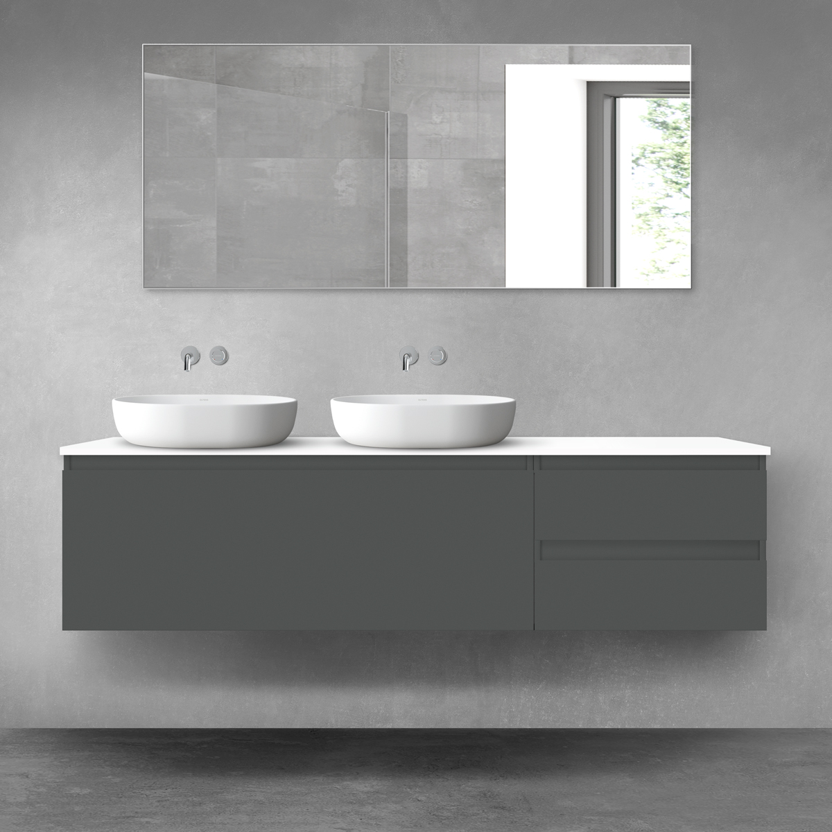 Oltens Vernal zestaw mebli łazienkowych 180 cm z blatem grafit mat/biały połysk 68608400 - Wysyłka w 24h