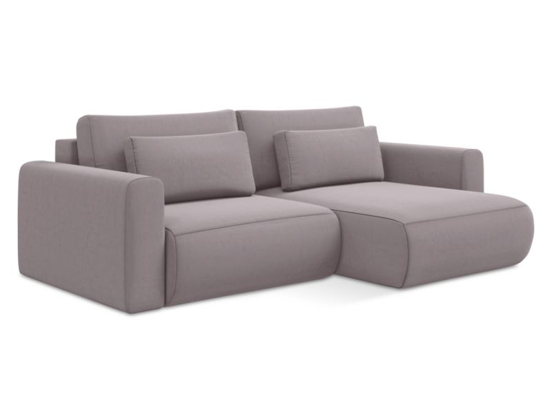 Narożnik prawostronny z funkcją spania Makamii Kapua z tkaniny welwetowej 240x149 cm lawendowy 1 szt.