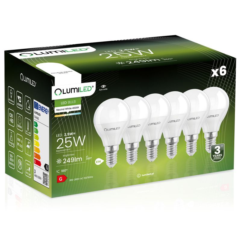 Żarówka LED LUMILED E14 P45 2,5W 249lm 4000K 180st 6 szt.