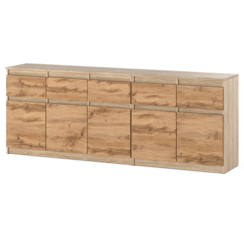 Komoda Hurtownia-Mebli Szuflady 5 Best Oleksa 200cm Dąb Sonoma Dąb Wotan 200x35x75 cm 1szt.