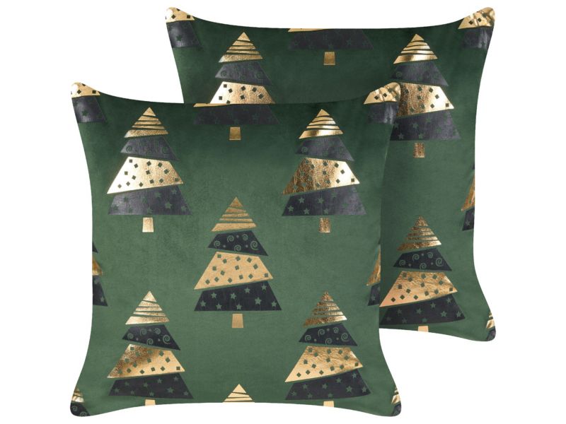 Zestaw 2 poduszek Wzór roślinny Goldspruce Welur 45 x 45 cm Zielony 1 par.