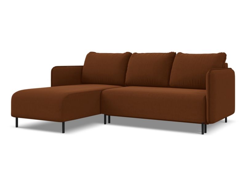 Narożnik lewostronny z funkcją spania Makamii Luana z tkaniny welwetowej 236x162 cm terakota 1 szt.