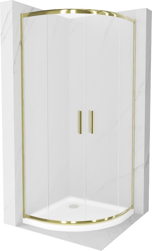 Kabina prysznicowa Mexen Rio półokrągła 80 x 80 cm szron złota + brodzik Flat biały