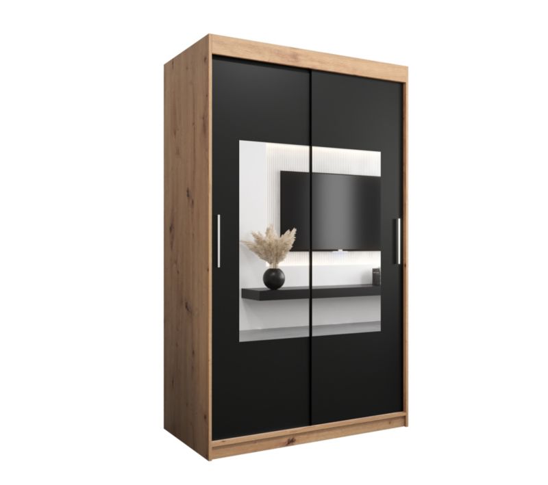 Szafa przesuwna Garderoba Abiks TORINO 120 dąb artisan + czarny mat 1 szt.