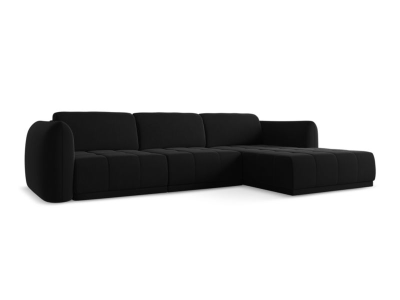 Narożnik prawostronny Makamii Hoku z tkaniny welwetowej 290x170 cm czarny 1 szt.