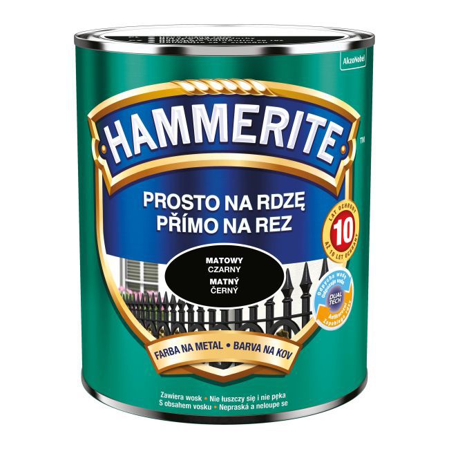 Farba do metalu Hammerite Prosto Na Rdzę matowy czarny 0,7 l