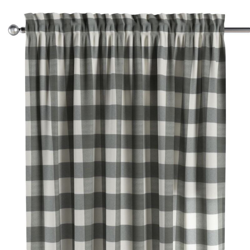 Zasłona na kanale z grzywką 1 szt. 130 x 245 cm Dekoria szaro-biała krata (5,5x5,5cm) 1 szt.