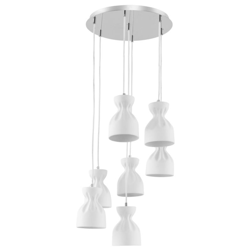 Lampa Wisząca SPOT Light 7xE14 Max.40W Akcent Chromu z Białymi Ceramicznymi Kloszami, Polski Producent, 1 szt.