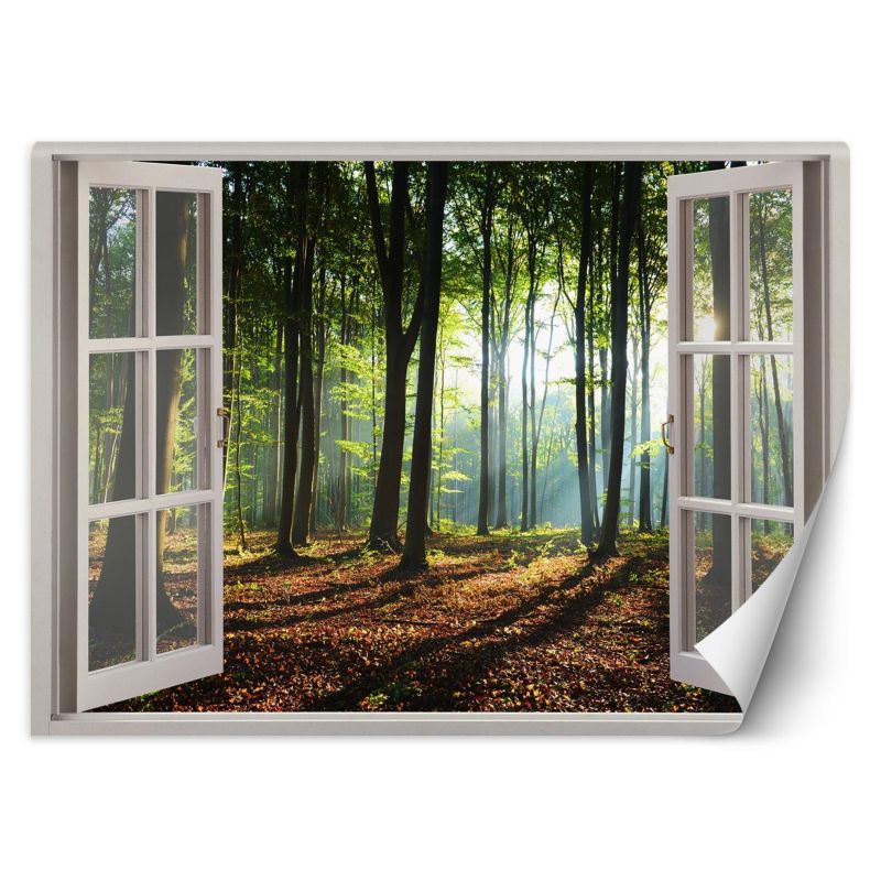 Fototapeta Feeby Okno las drzewa natura 140x100 1 szt