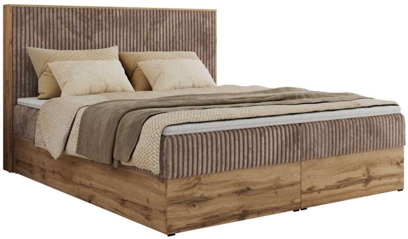 Łóżko kontynentalne MKS Meble WOOD CLASSIC 180x200 H3 brązowy sztruks 1 szt.