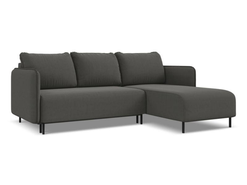 Narożnik prawostronny z funkcją spania Makamii Luana z tkaniny welwetowej 236x162 cm stalowy 1 szt.