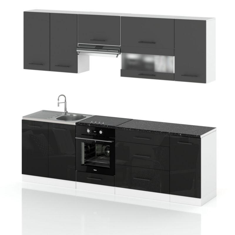 Zestaw Kuchenny Hurtownia-Mebli Z Blatem Kuchnia Marocco 260cm Biały Mat Szary Mat/Czarny Połysk 260x52x157 cm 1szt.