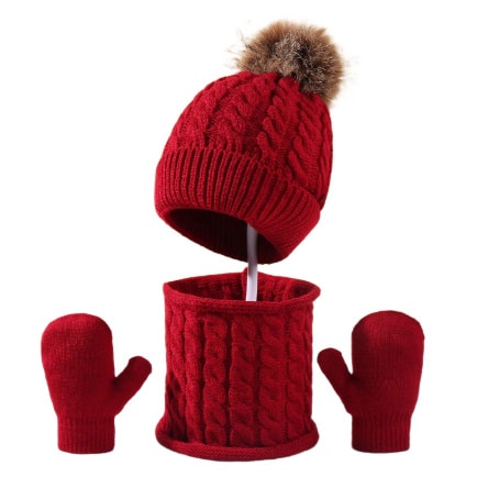 Komplet 3 częściowy czapka + rękawiczki+ komin bordo NS