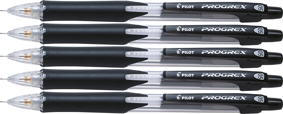 5x Ołówek automatyczny Pilot Progrex, 0.5 mm, z gumką, czarny