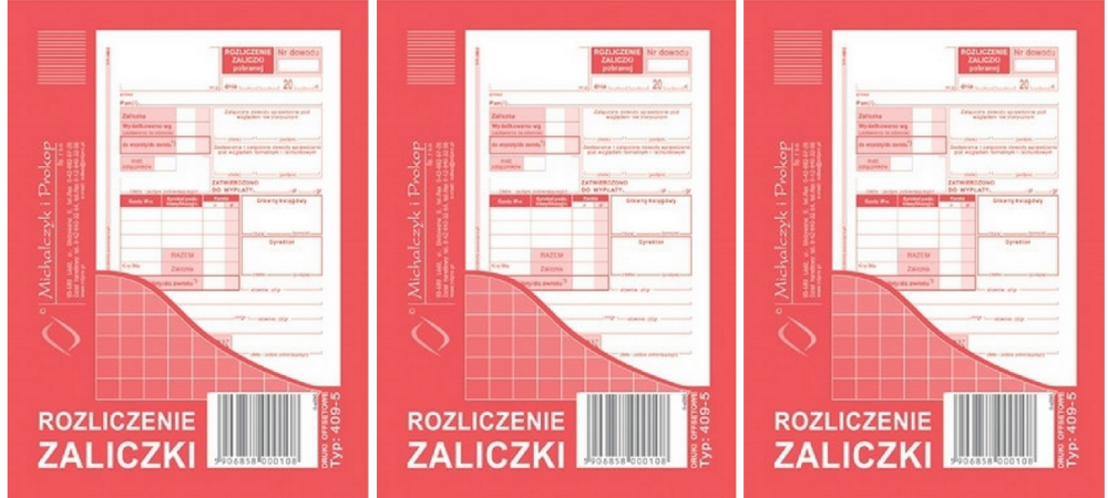 3x Druk akcydensowy Rozliczenie zaliczki MiP 409-5, A6, offsetowy, 40k