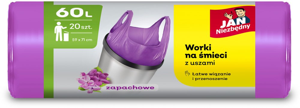 Worki na śmieci Jan Niezbędny, na odpady zmieszane, 60l, 20 sztuk, fioletowy