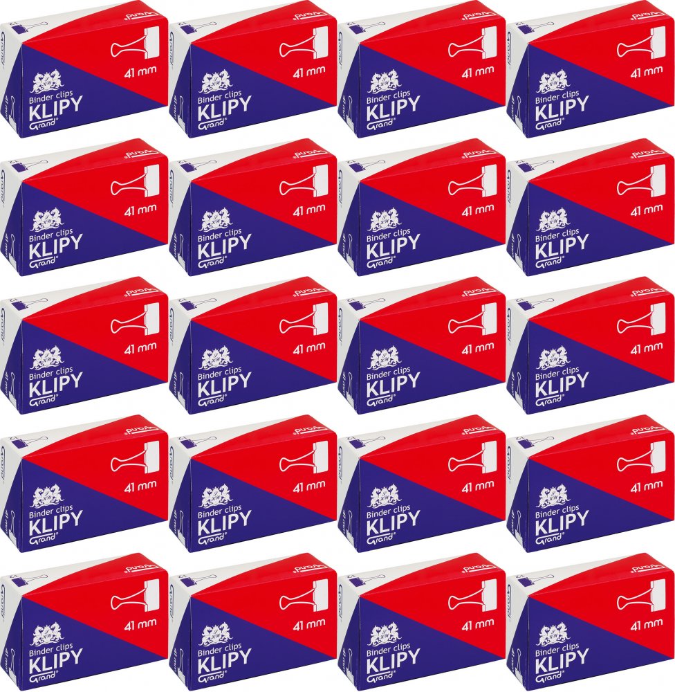 20x Klip biurowy Grand, 41 mm, 12 sztuk, czarny