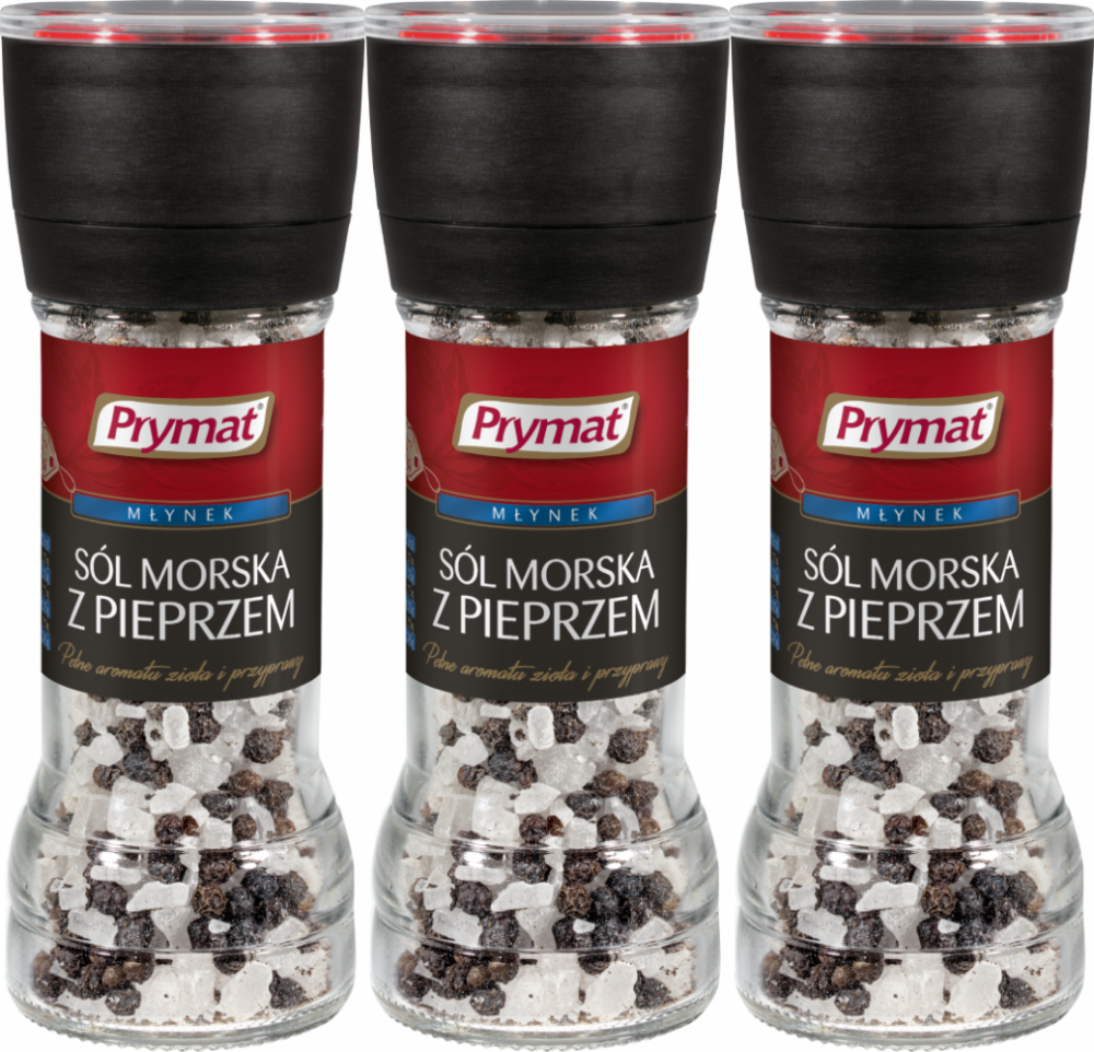 3x Sól morska z pieprzem Prymat, w młynku, 80g