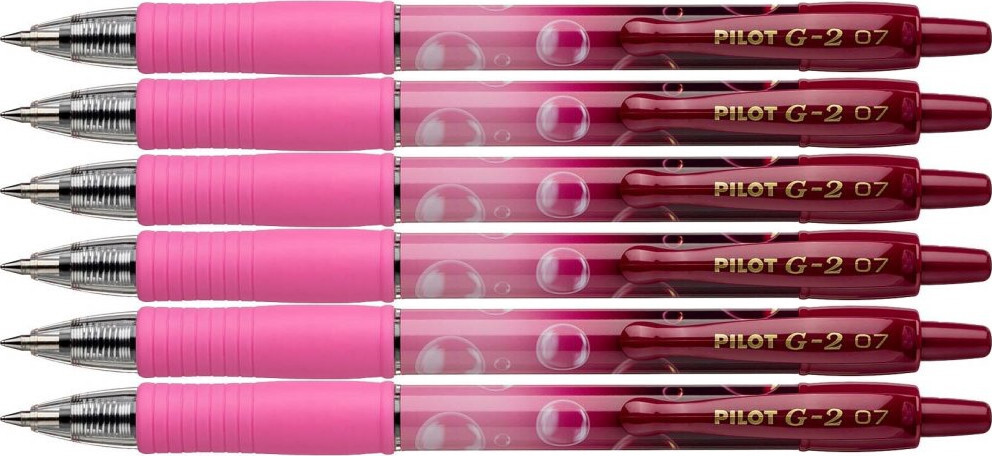 6x Długopis żelowy Pilot G-2 Bubble, automatyczny, 0.7mm, obudowa różowa/wkład niebieski