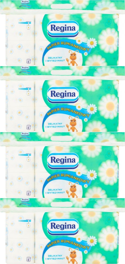 4x Papier toaletowy Regina Rumiankowy, 3-warstwowy, 8 rolek, biały