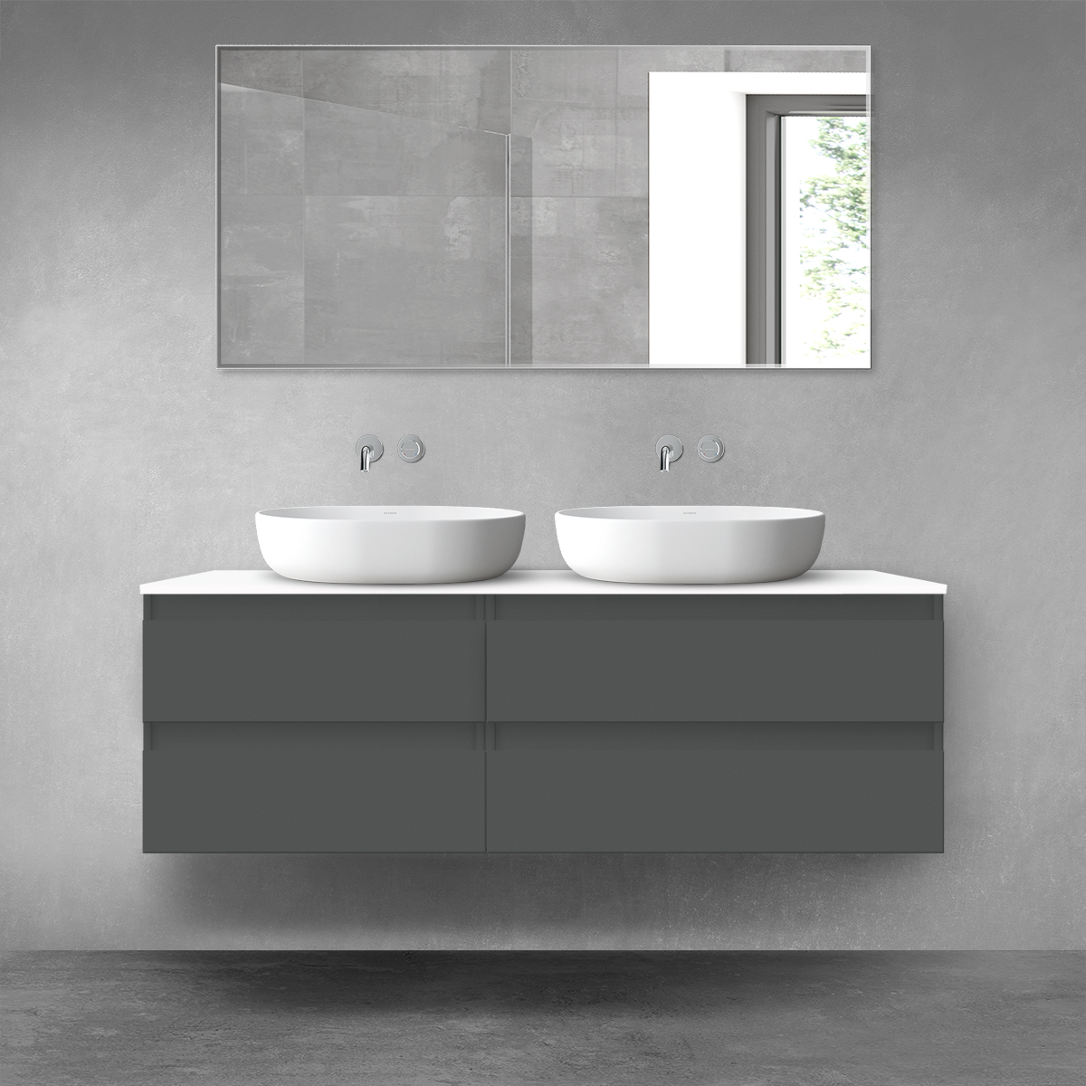 Oltens Vernal zestaw mebli łazienkowych 140 cm z blatem grafit mat/biały połysk 68258400 - Wysyłka w 24h
