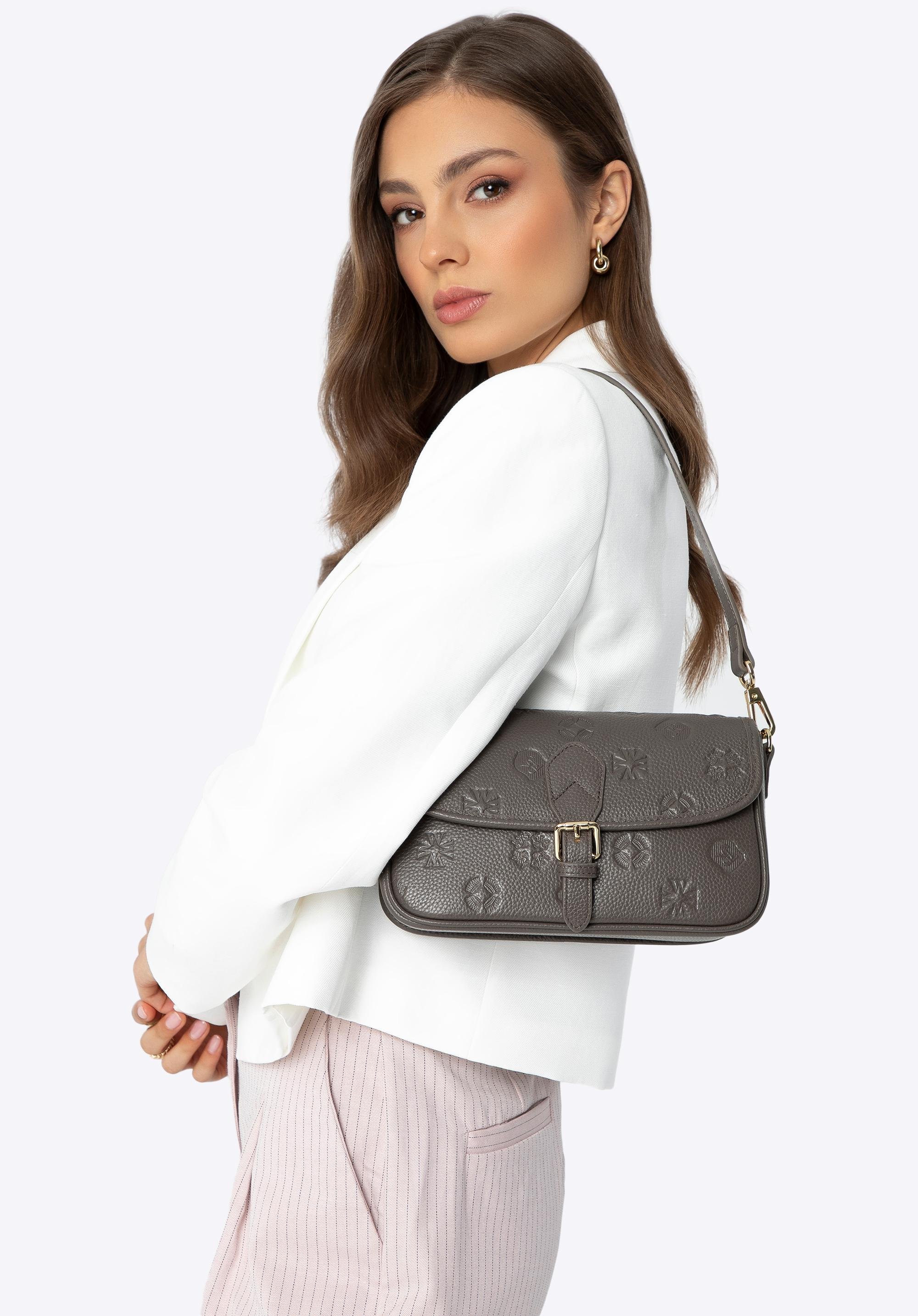 Damska mała torebka skórzana w monogram taupe