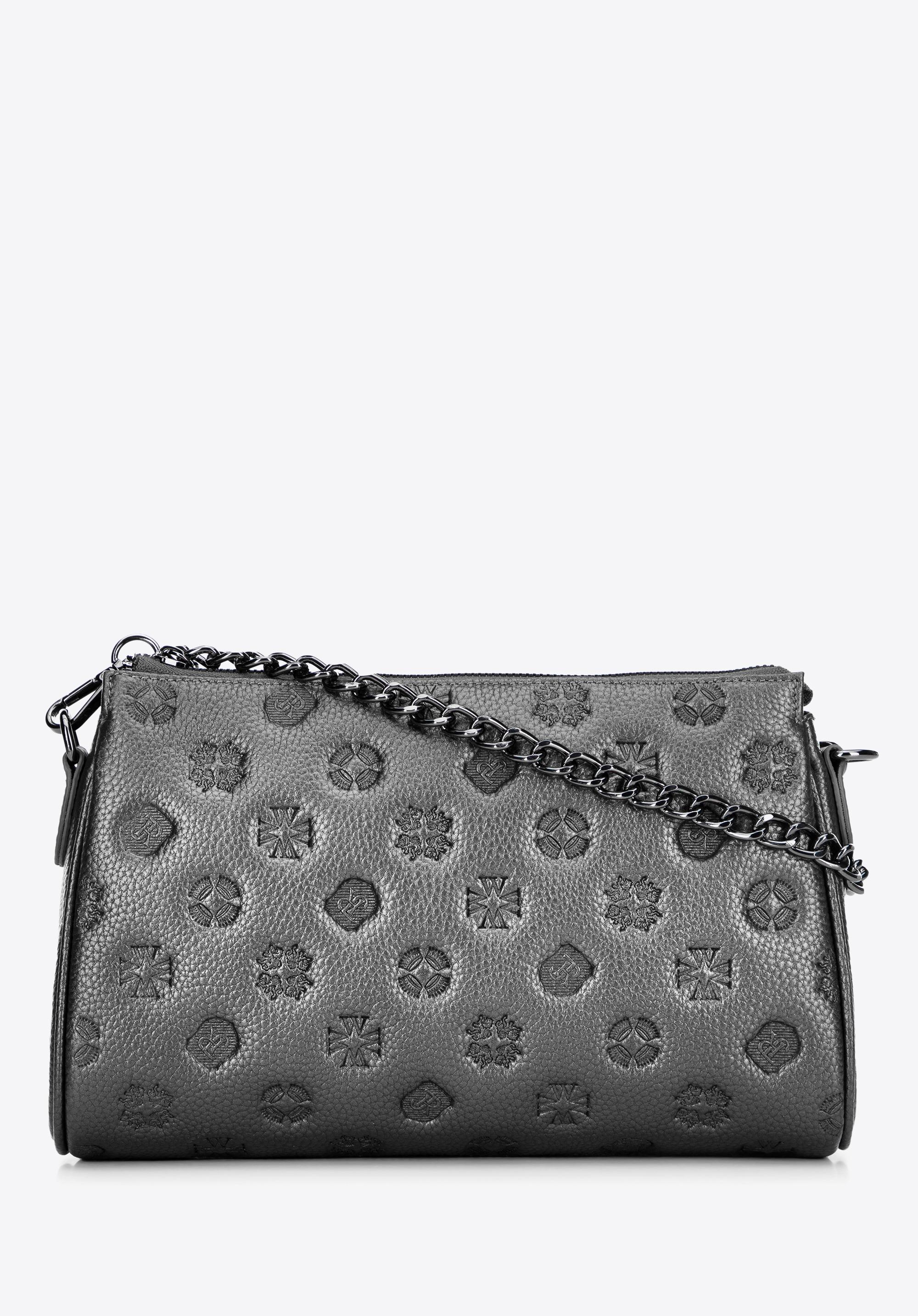 Torebka crossbody skórzana w tłoczenie srebrna