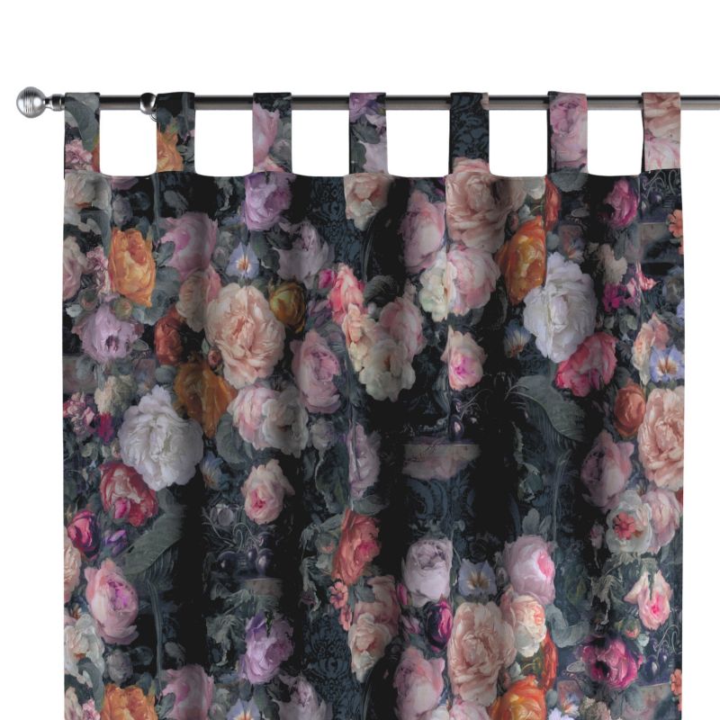 Zasłona na szelkach 1 szt. 130 x 245 cm Dekoria wielobarwne kwiaty na ciemnym tle 1 szt.
