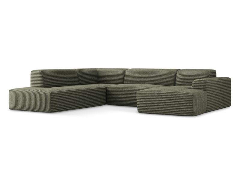 Sofa panoramiczna lewa Makamii Keli z tkaniny sztruksowej 344x264 cm oliwkowy 1 szt.