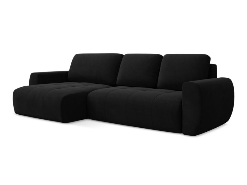 Narożnik lewostronny z funkcją spania Makamii Kiwi z tkaniny welwetowej 285x140 cm czarny 1 szt.