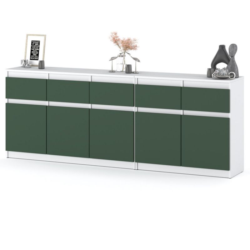 Komoda Hurtownia-Mebli Szuflady 5 Best Oleksa 200cm Biały Mat Butelkowa Zieleń 200x35x75 cm 1szt.