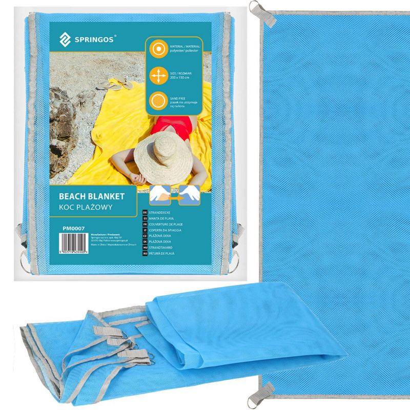 Koc plażowy sand free Springos 200x150 cm dwuwarstwowa niebieska 1 szt.