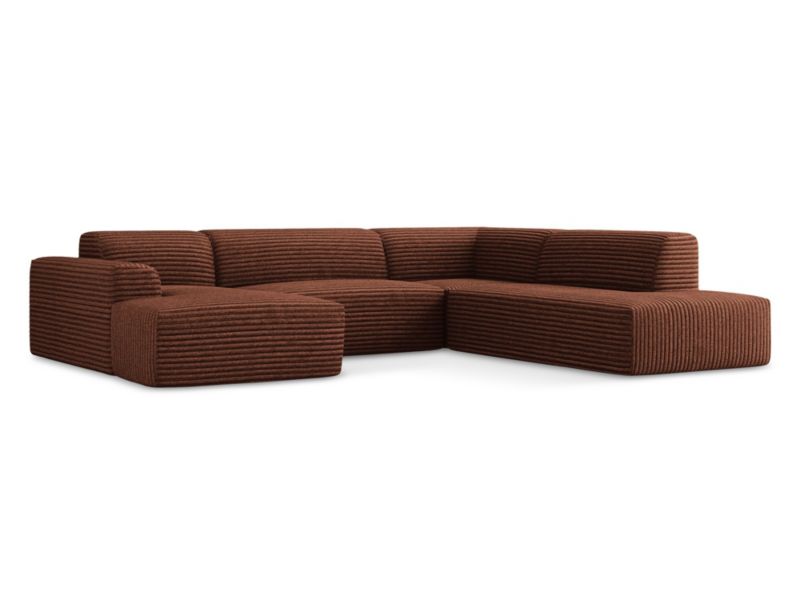 Sofa panoramiczna prawa Makamii Keli z tkaniny sztruksowej 344x264 cm terakota 1 szt.