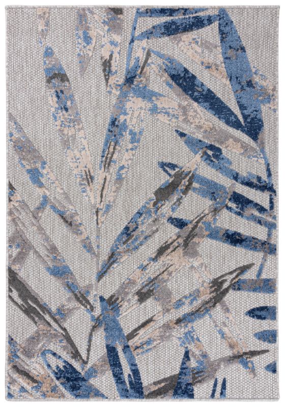 Dywan Zewnętrzny / Wewnętrzny Płaskotkany Aventura EC68B prostokąt Mazovia 80x 150 cm niebieski,szary motyw roślinny 1 szt.