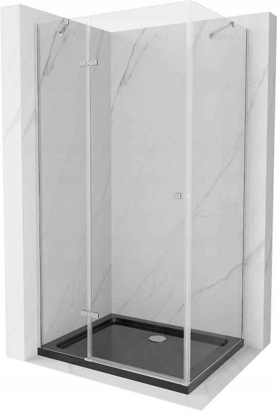Kabina prysznicowa Mexen Roma uchylna 120 x 90 cm transparent chrom + brodzik Flat czarny