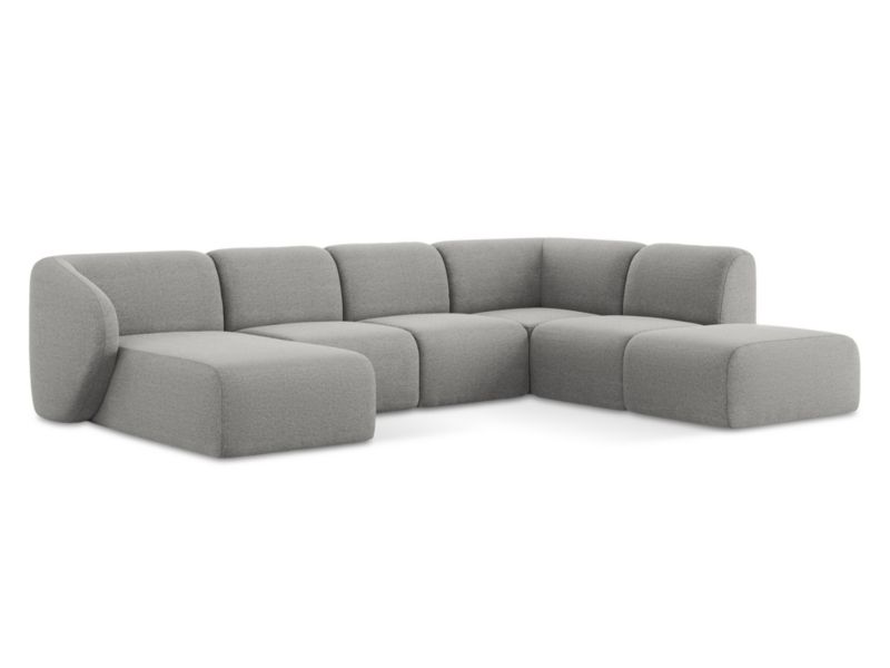 Sofa panoramiczna prawa Makamii Lani z tkaniny bouclé 325x236 cm jasny szary 1 szt.