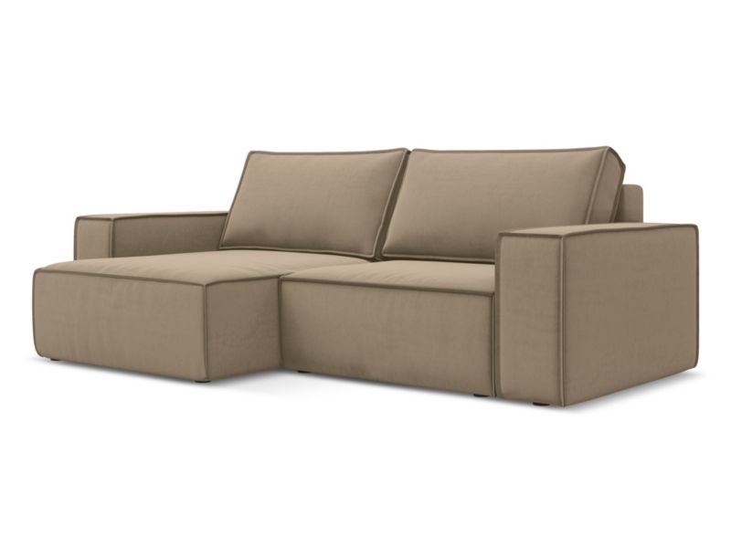 Narożnik lewostronny z funkcją spania Makamii Kimo z tkaniny welwetowej 257x148 cm jasny beż 1 szt.