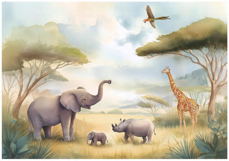 Fototapeta Dla Dzieci Zwierzęta Dżungla Safari WALLARENA 350x250 cm Tapeta Dziecięca Na Ścianę 1 szt.