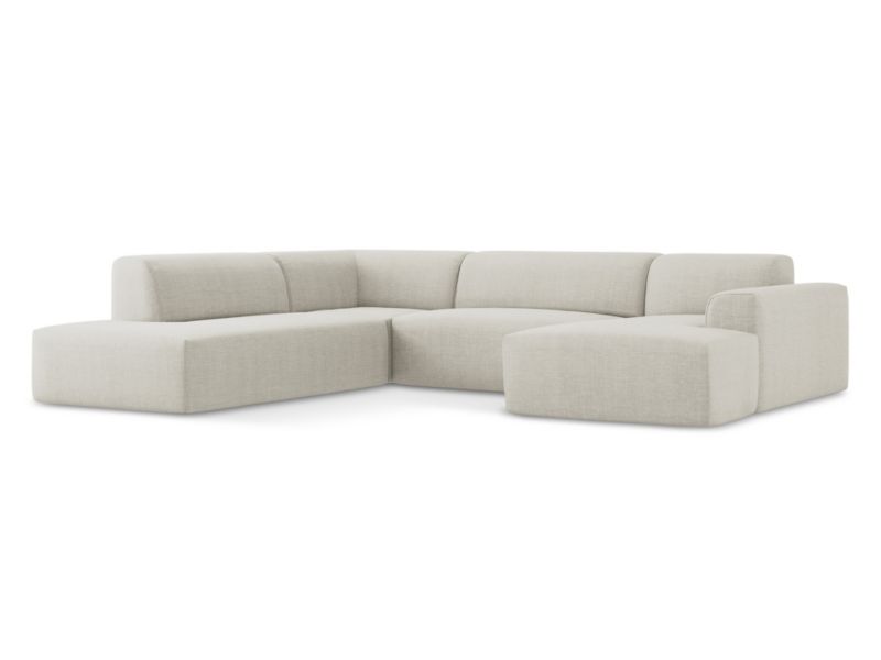 Sofa panoramiczna lewa Makamii Keli z tkaniny strukturalnej 344x264 cm jasny beż 1 szt.