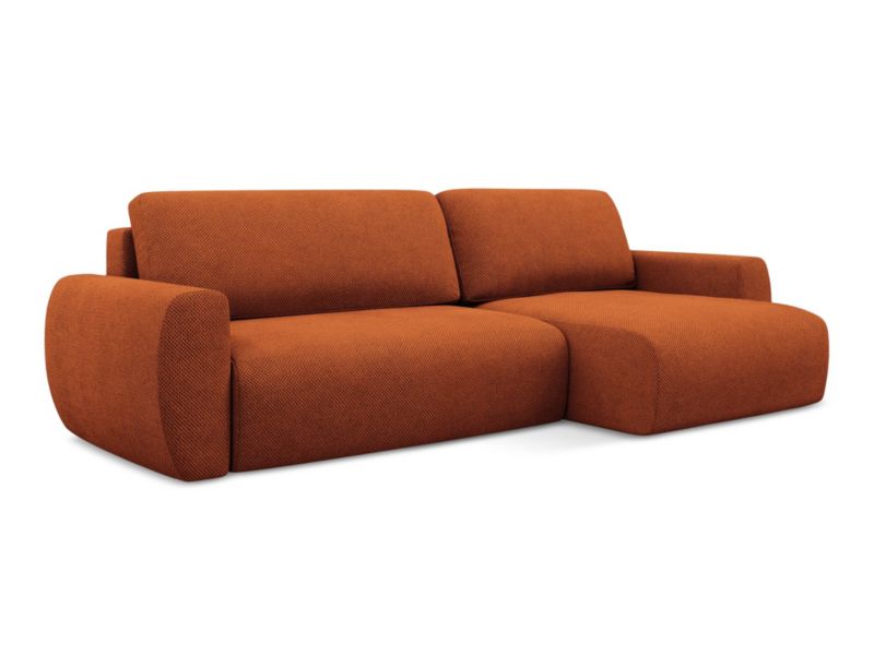Narożnik prawostronny z funkcją spania Makamii Anela z tkaniny szenilowej 285x140 cm terakota 1 szt.