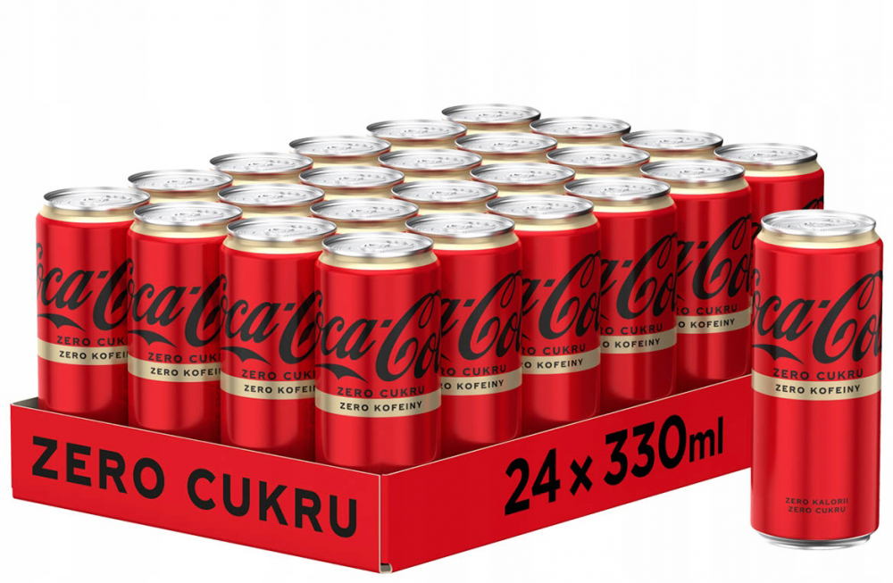 24x Napój gazowany Coca-Cola Zero bez kofeiny, puszka Sleek, 0.33l