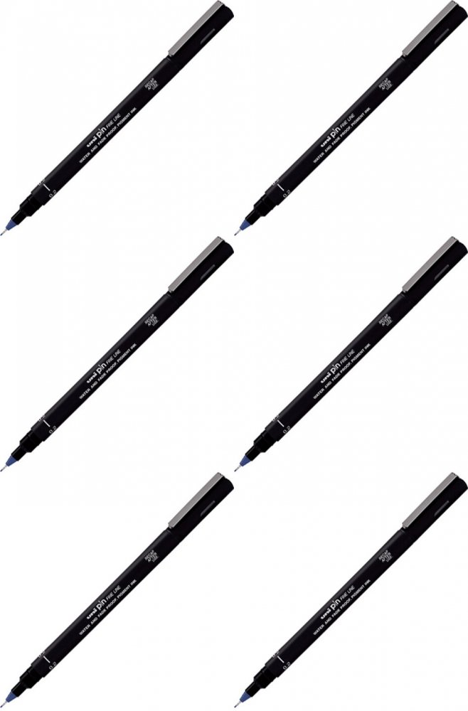 6x Cienkopis kreślarski Uni PIN-200, 0.2mm, niebieski