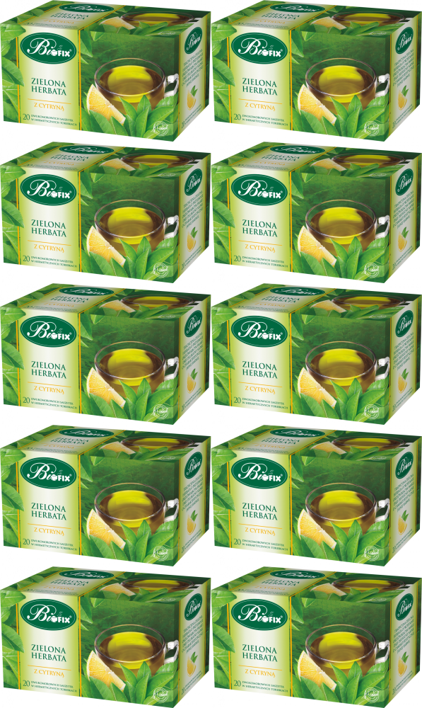10x Herbata zielona smakowa w kopertach BiFix, z cytryną, 20 sztuk x 2g