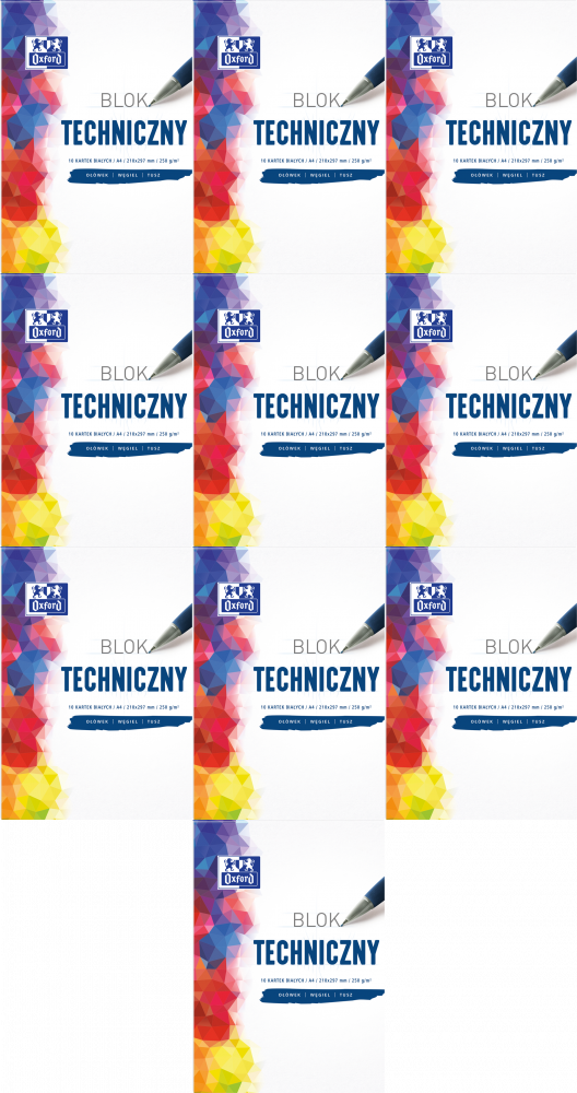 10x Blok techniczny Oxford, A4, 10 kartek, biały
