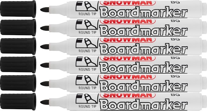6x Marker suchościeralny Snowman Boardmarker, okrągła, 1.5-3mm, czarny
