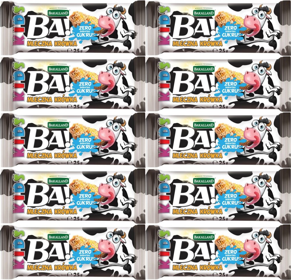 10x Baton dla dzieci Bakalland BA! Kids, mleczna krówka, 25g
