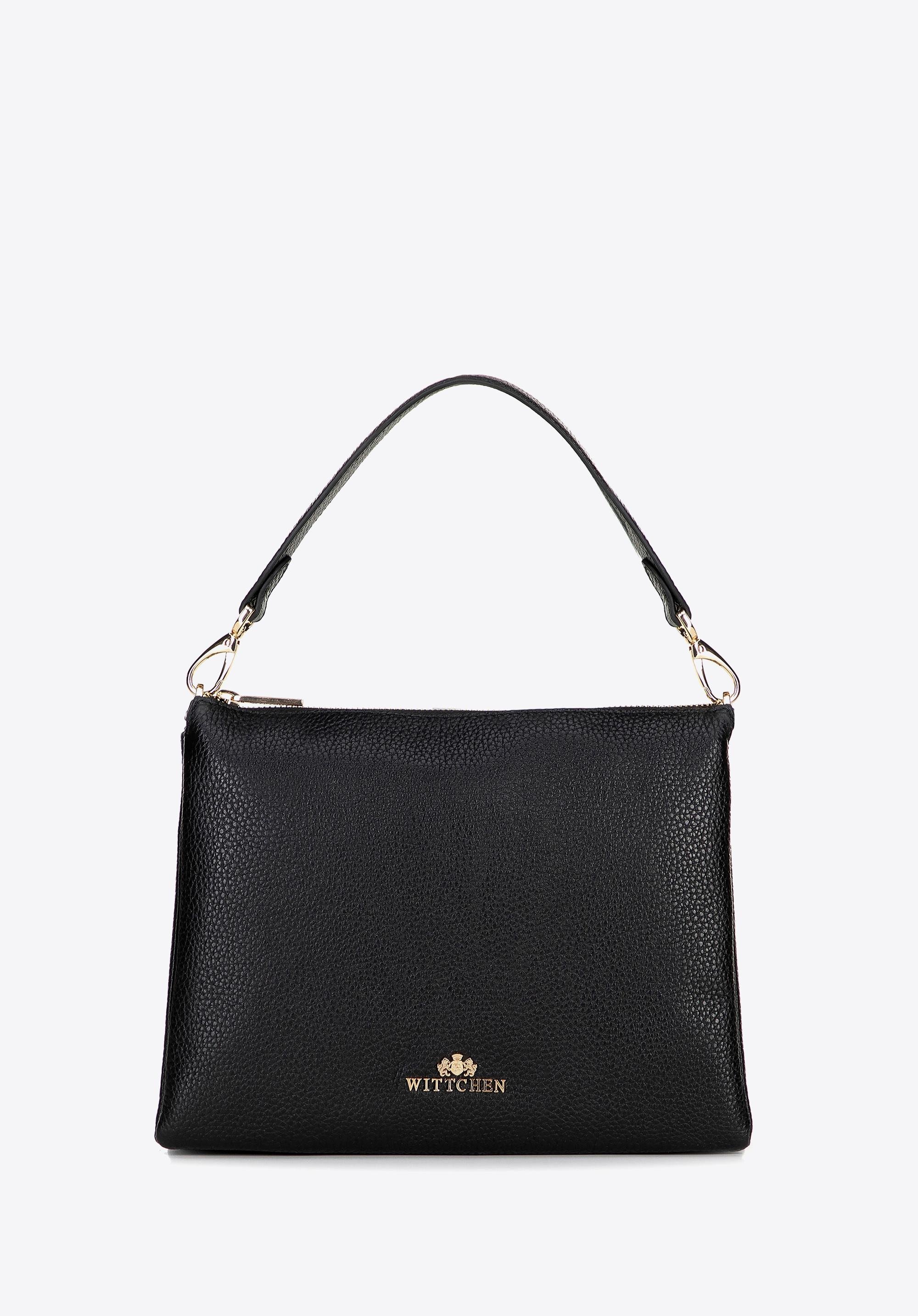 Damska crossbody trójkomorowa ze skóry groszkowej czarna