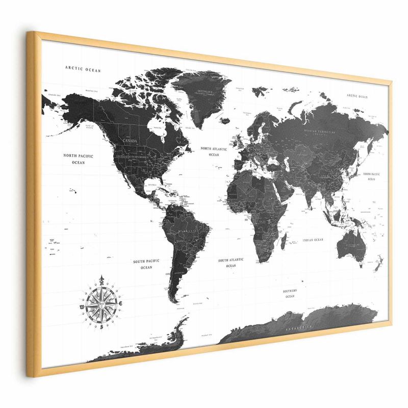 Plakat Artgeist Monochromatyczna mapa 42x29,7 cm z ramą złotą 1 szt